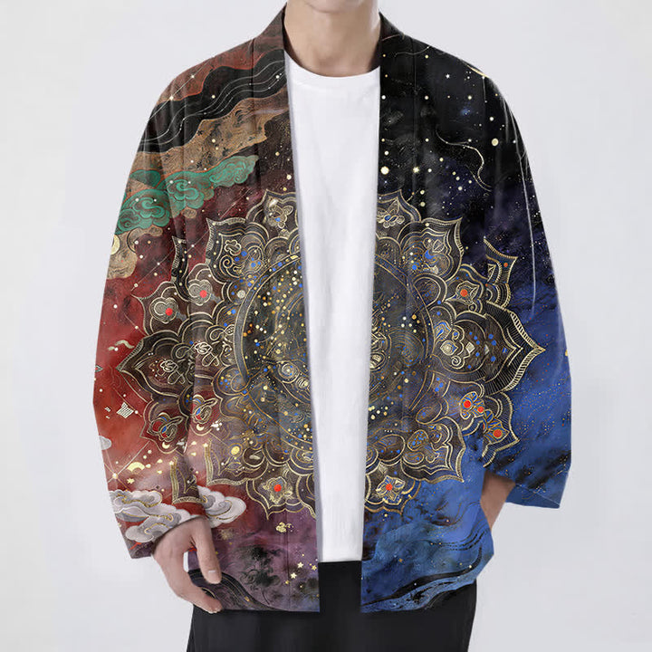 Buddha Stones Kimono pour homme en coton à motif mandala galactique ouvert sur le devant - FireBrick - US/UK/AU48，EU58 (4XL) - image 9
