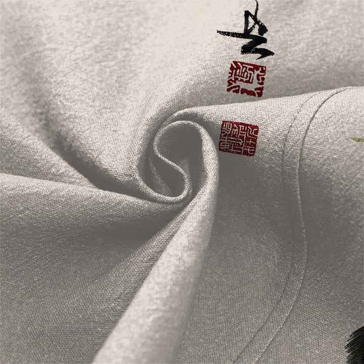 Buddha Stones Kimono pour homme en coton à motif koi lotus lavé à l'encre, ouvert sur le devant - image 5