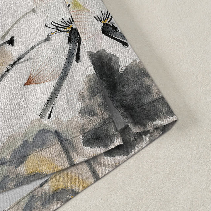 Buddha Stones Kimono pour homme à motif lotus et encre de coton, ouvert sur le devant - image 4