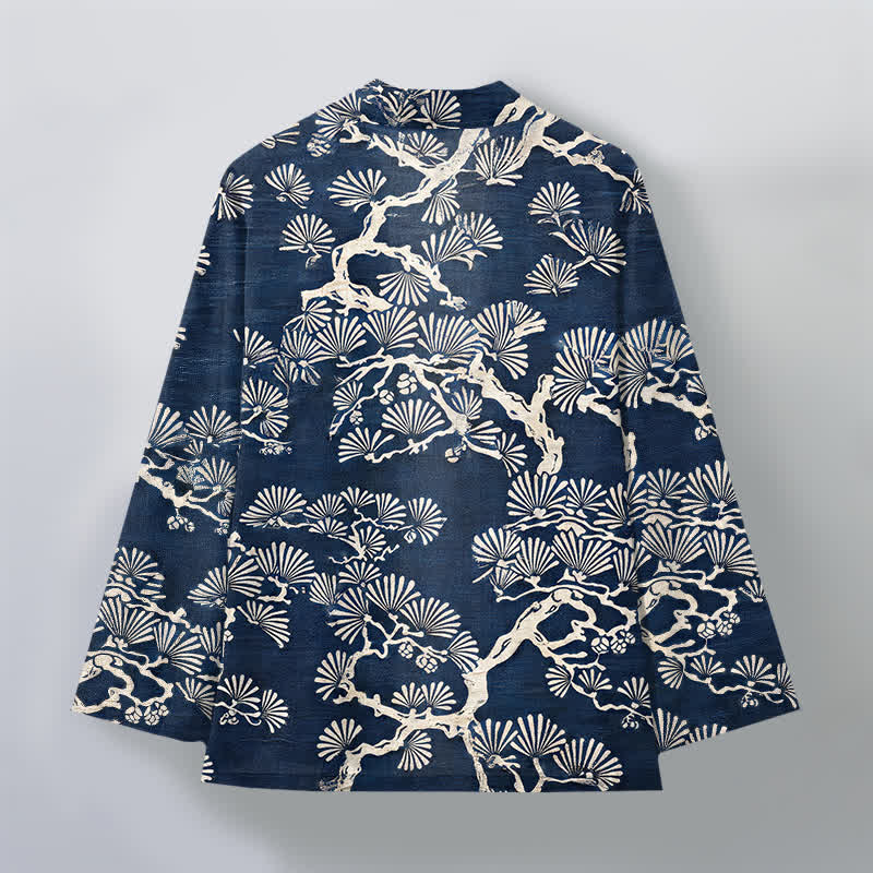 Buddha Stones Kimono pour homme à motif éventail de branches de pin et de coton, ouvert sur le devant - image 2