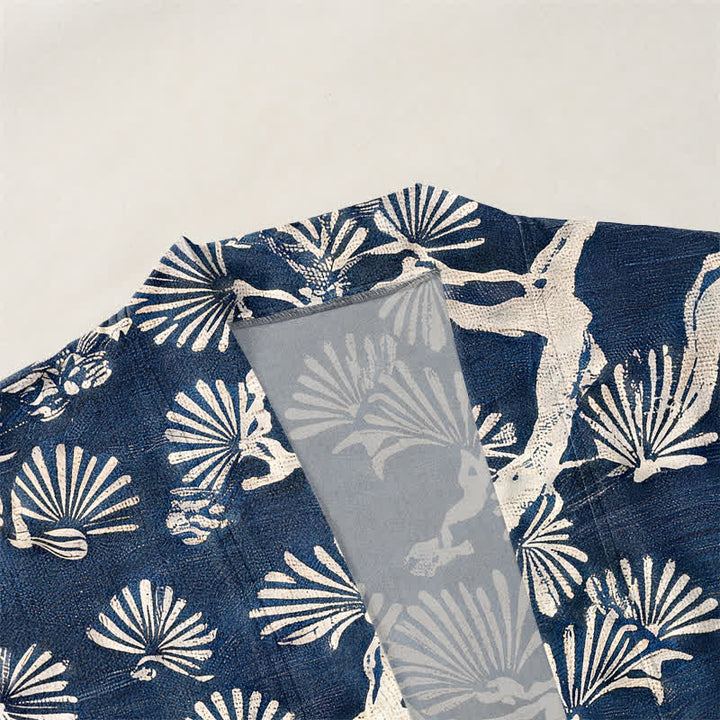 Buddha Stones Kimono pour homme à motif éventail de branches de pin et de coton, ouvert sur le devant - image 3