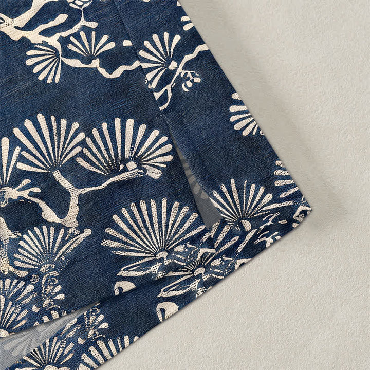 Buddha Stones Kimono pour homme à motif éventail de branches de pin et de coton, ouvert sur le devant - image 4