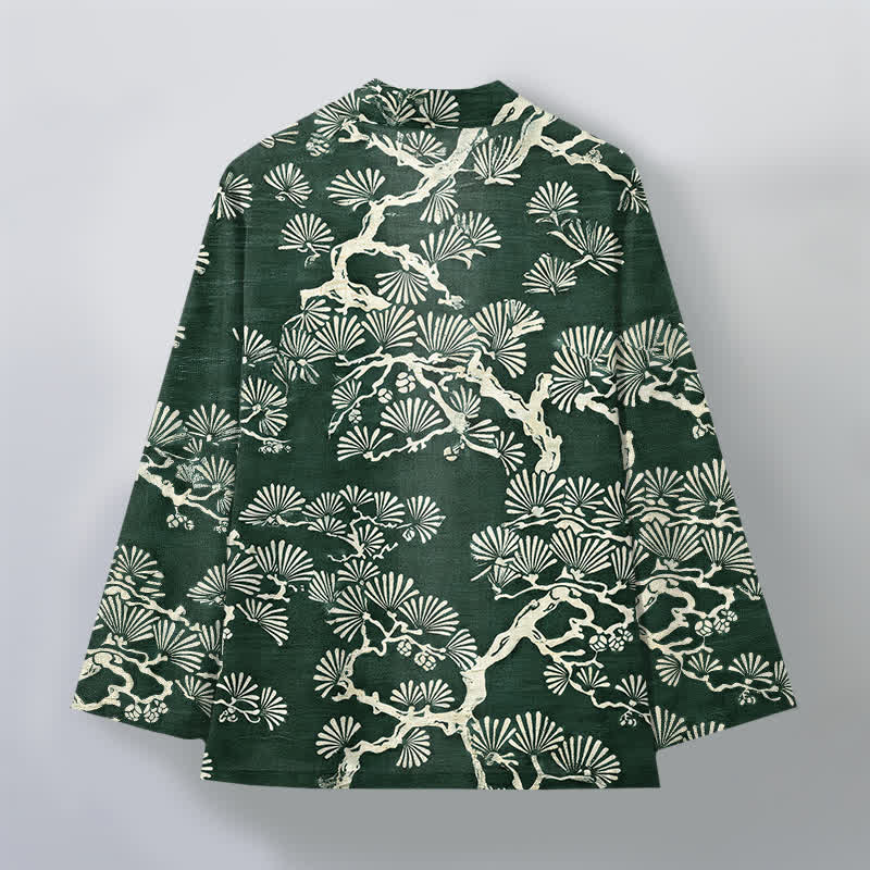 Buddha Stones Kimono pour homme à motif éventail de branches de pin et de coton, ouvert sur le devant - image 8