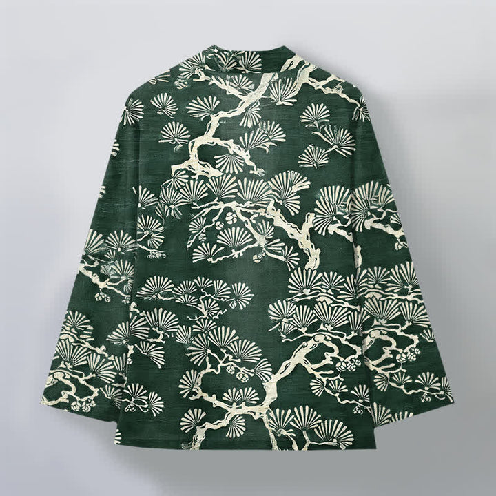 Buddha Stones Kimono pour homme à motif éventail de branches de pin et de coton, ouvert sur le devant - image 8