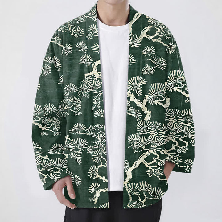 Buddha Stones Kimono pour homme à motif éventail de branches de pin et de coton, ouvert sur le devant - Vert forêt - US/UK/AU48，EU58 (4XL) - image 6
