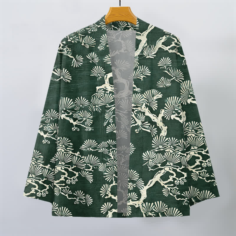 Buddha Stones Kimono pour homme à motif éventail de branches de pin et de coton, ouvert sur le devant - image 7