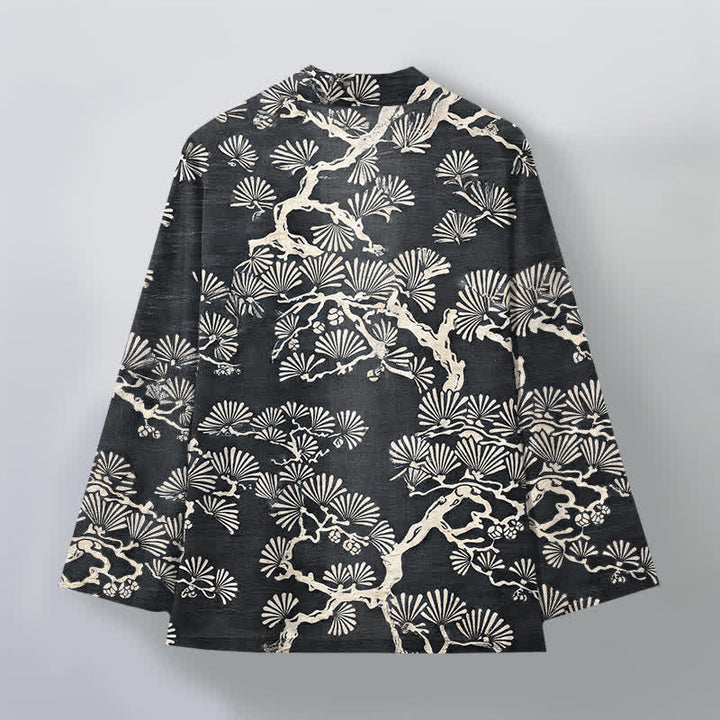 Buddha Stones Kimono pour homme à motif éventail de branches de pin et de coton, ouvert sur le devant - image 11