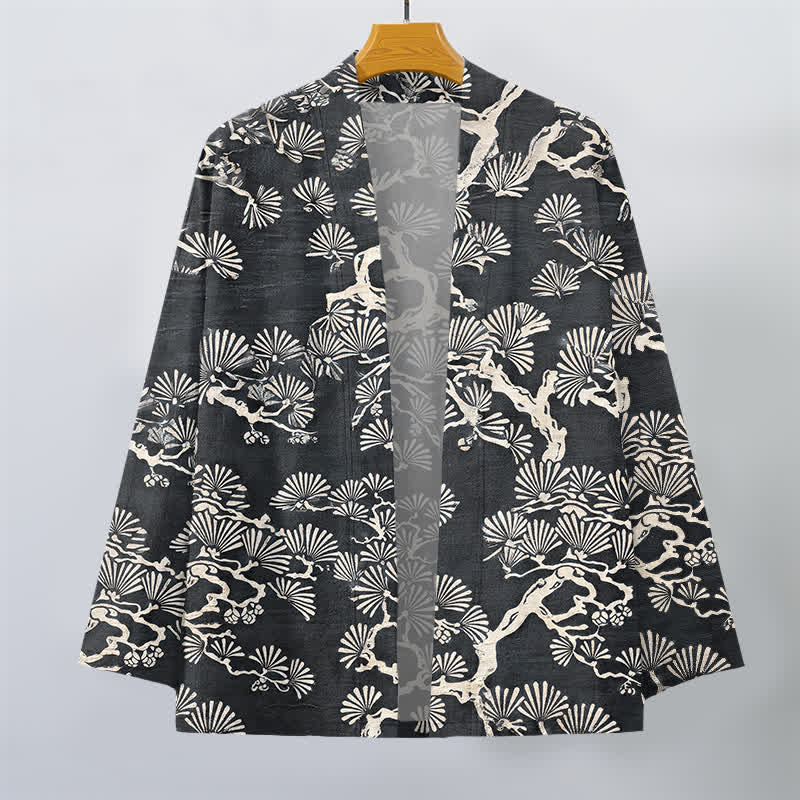 Buddha Stones Kimono pour homme à motif éventail de branches de pin et de coton, ouvert sur le devant - image 10