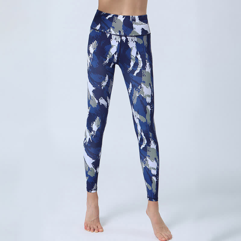 Legging taille haute pour femme avec imprimé Buddha Stones , fleurs, feuilles, sport, fitness, yoga - Bleu foncé Blanc - US8-10，UK/AU12-14，EU40-42 (XL) - image 1