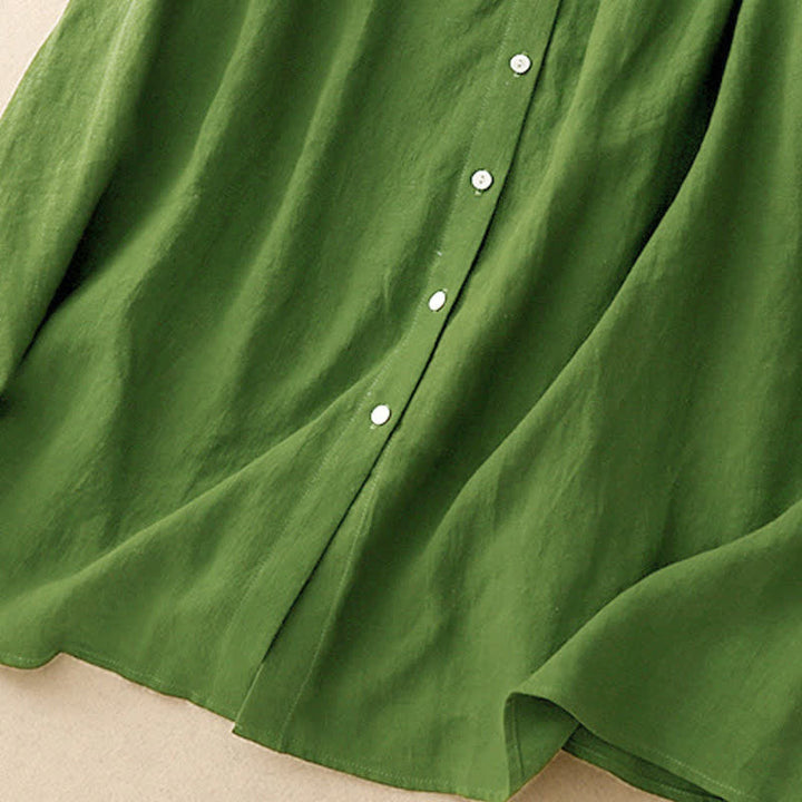 Robe midi d'été en coton uni à lacets et boutons sur le devant, sans manches, Buddha Stones - image 12