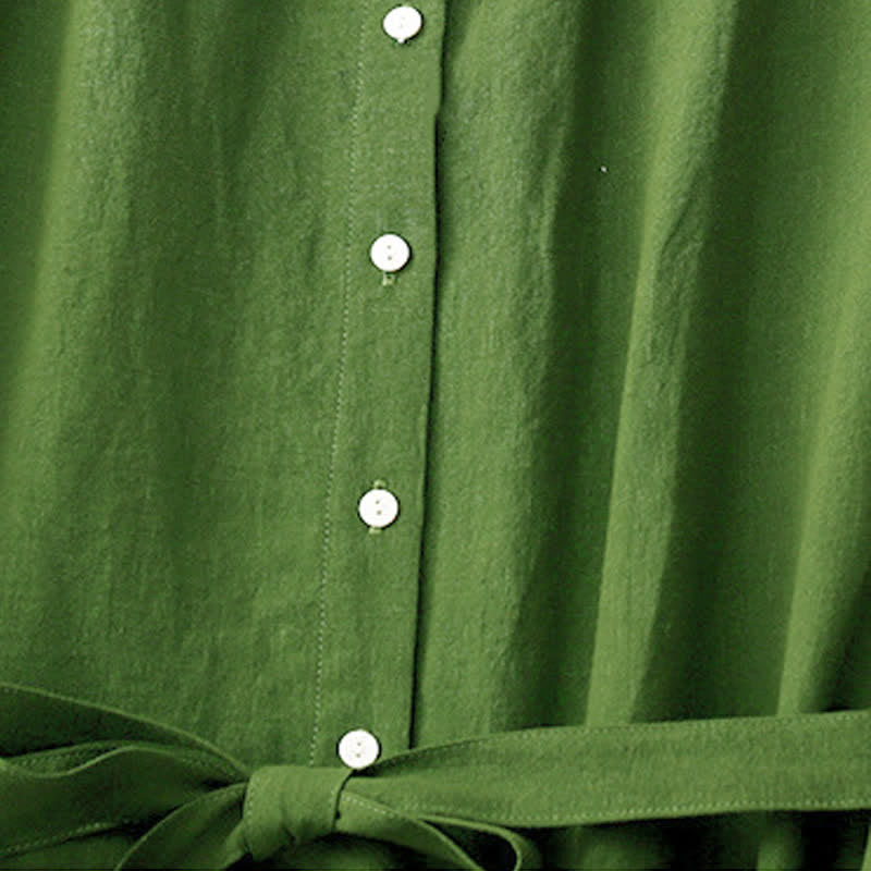 Robe midi d'été en coton uni à lacets et boutons sur le devant, sans manches, Buddha Stones - image 10