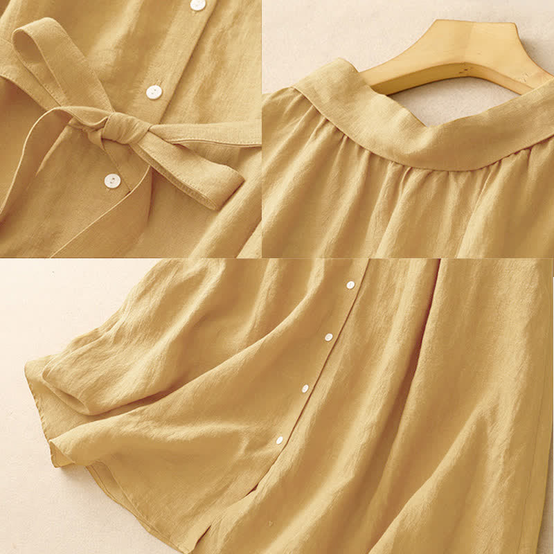 Robe midi d'été en coton uni à lacets et boutons sur le devant, sans manches, Buddha Stones - image 7