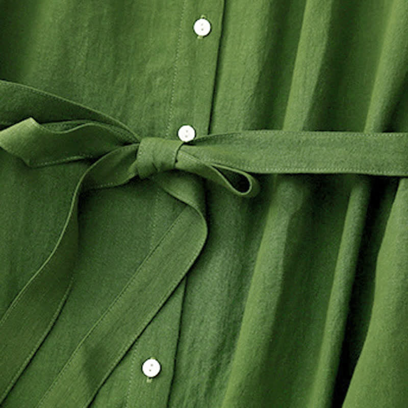 Robe midi d'été en coton uni à lacets et boutons sur le devant, sans manches, Buddha Stones - image 11