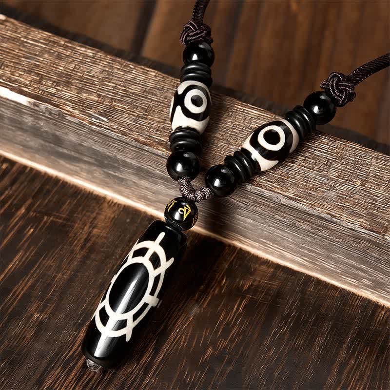 Buddha Stones Collier pendentif en onyx noir du Tibet, motif écaille de tortue, symbole de protection et de bénédiction. - image 1