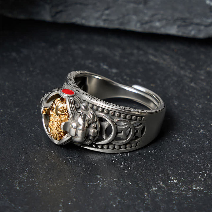Buddha Stones Bague ajustable Pi Xiu en cuivre, pièce chinoise porte-bonheur - image 0