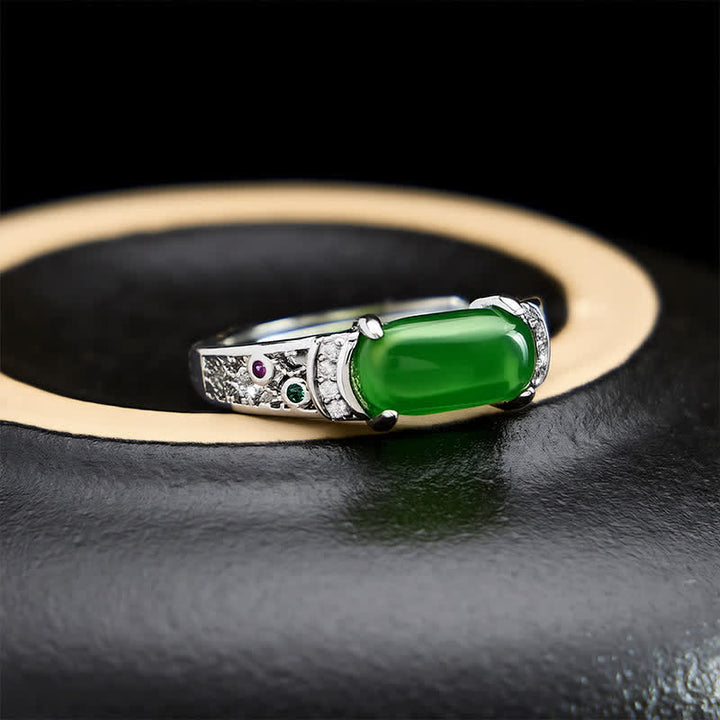 Buddha Stones Bague ovale rétro ajourée en jade, style harmonieux. - Anneau ajouré - US8 (environ 18 mm) - image 0