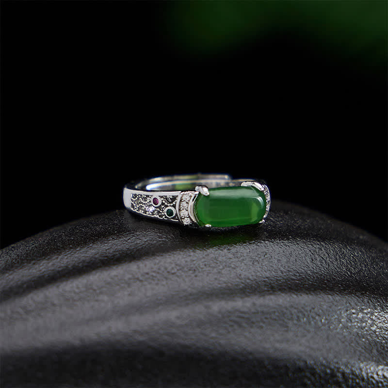 Buddha Stones Bague ovale rétro ajourée en jade, style harmonieux. - image 3