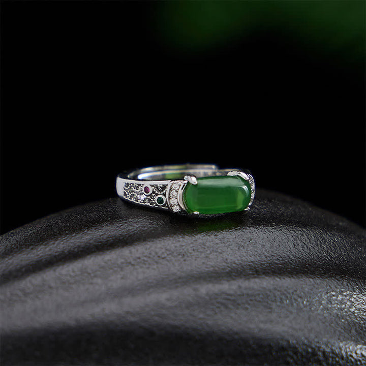 Buddha Stones Bague ovale rétro ajourée en jade, style harmonieux. - image 3