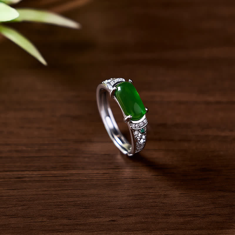 Buddha Stones Bague ovale rétro ajourée en jade, style harmonieux. - image 1