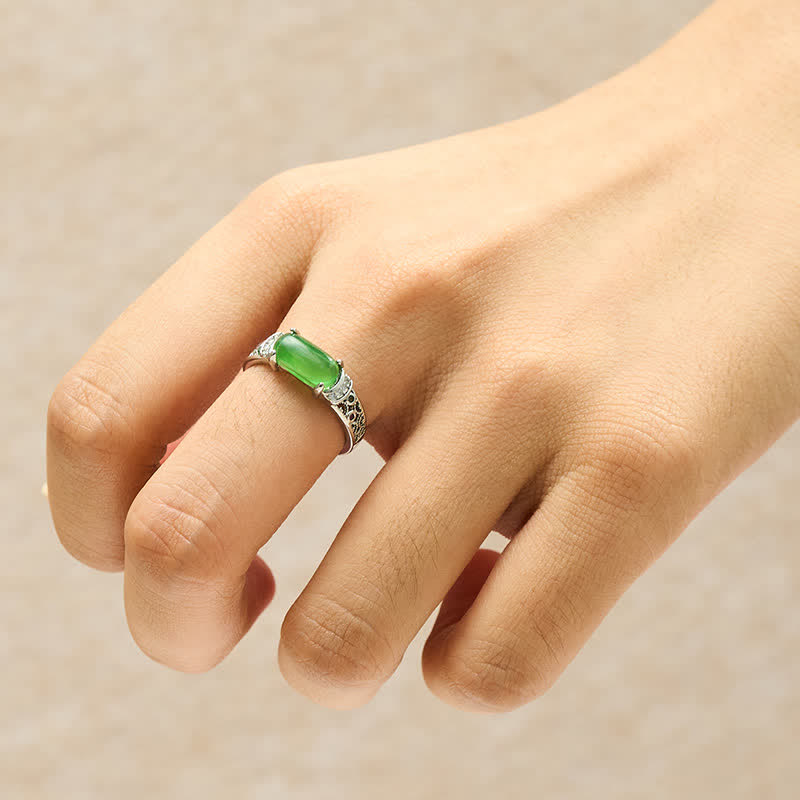 Buddha Stones Bague ovale rétro ajourée en jade, style harmonieux. - image 4