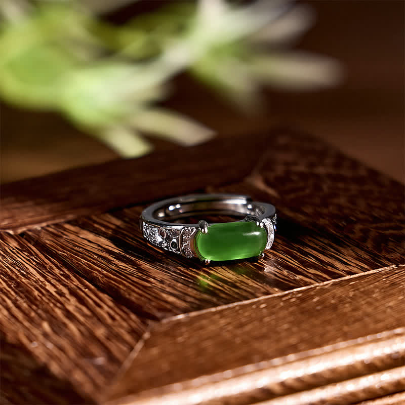 Buddha Stones Bague ovale rétro ajourée en jade, style harmonieux. - image 2