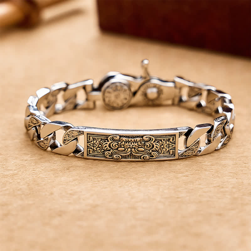 Buddha Stones Bracelet de mise à la terre vintage Taotie Om Mani Padme Hum en cuivre sculpté en relief - 7,9–8,3 pouces (20–21 cm) - image 0