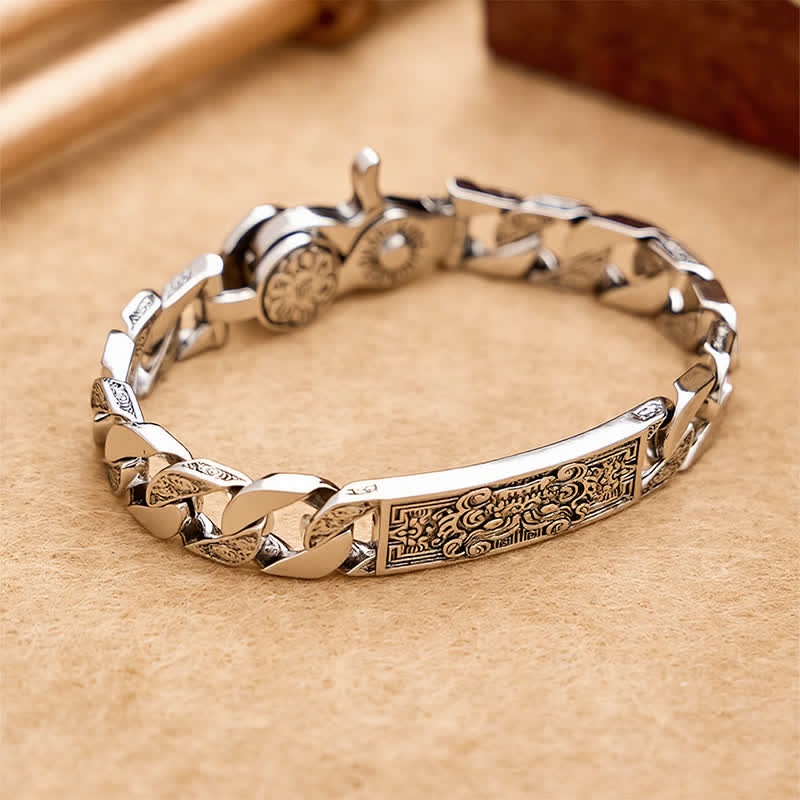 Buddha Stones Bracelet de mise à la terre vintage Taotie Om Mani Padme Hum en cuivre sculpté en relief - image 1