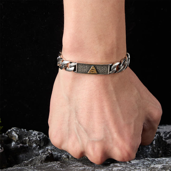 Buddha Stones Bracelet à maillons en cuivre d'inspiration égyptienne, orné d'un œil d'Horus gravé - image 5