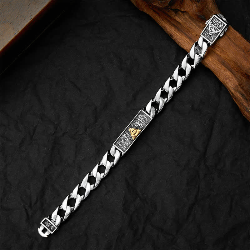 Buddha Stones Bracelet à maillons en cuivre d'inspiration égyptienne, orné d'un œil d'Horus gravé - image 3