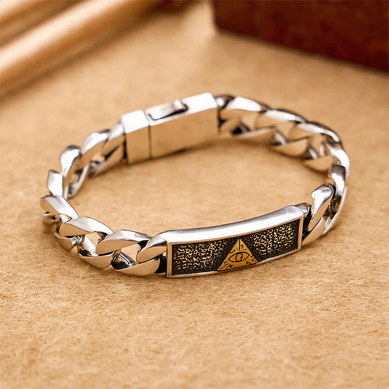 Buddha Stones Bracelet à maillons en cuivre d'inspiration égyptienne, orné d'un œil d'Horus gravé - image 2