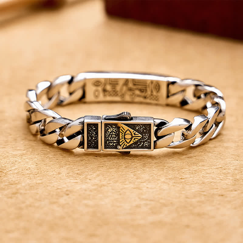 Buddha Stones Bracelet à maillons en cuivre d'inspiration égyptienne, orné d'un œil d'Horus gravé - image 1