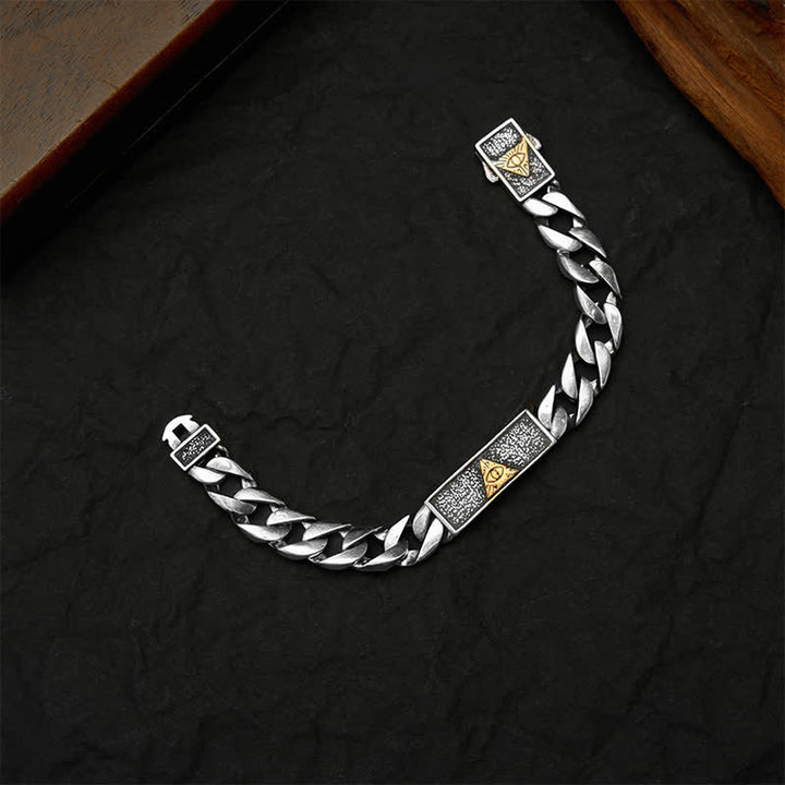 Buddha Stones Bracelet à maillons en cuivre d'inspiration égyptienne, orné d'un œil d'Horus gravé - image 4