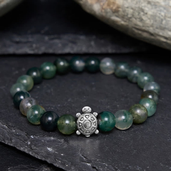Buddha Stones Bracelet apaisant en agate mousse et cuivre en forme de tortue - image 2