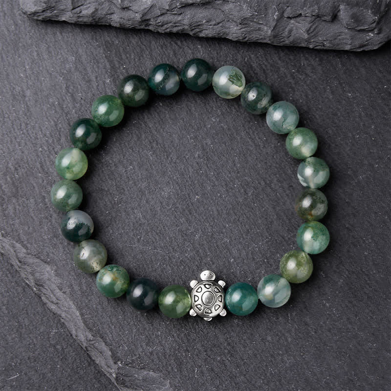 Buddha Stones Bracelet apaisant en agate mousse et cuivre en forme de tortue - image 1