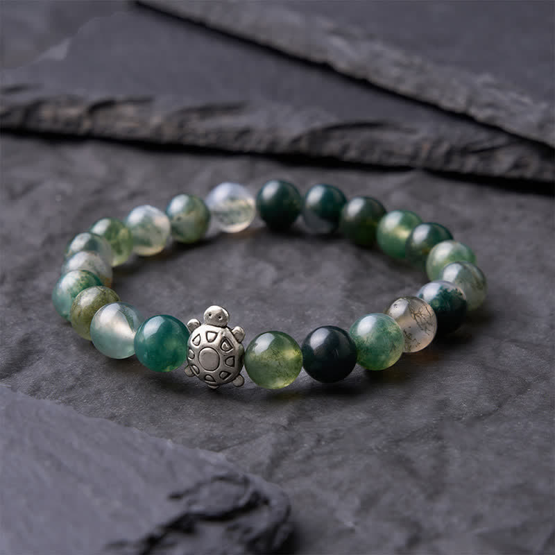 Buddha Stones Bracelet apaisant en agate mousse et cuivre en forme de tortue - image 3