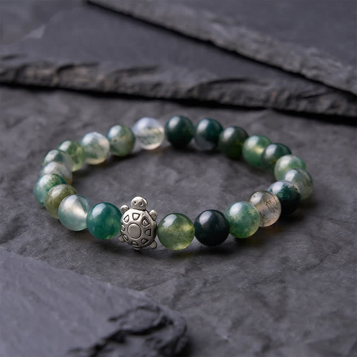 Buddha Stones Bracelet apaisant en agate mousse et cuivre en forme de tortue - image 3