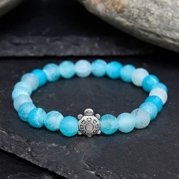 Buddha Stones Bracelet de perles en agate bleue craquelée, tortue calme - image 2