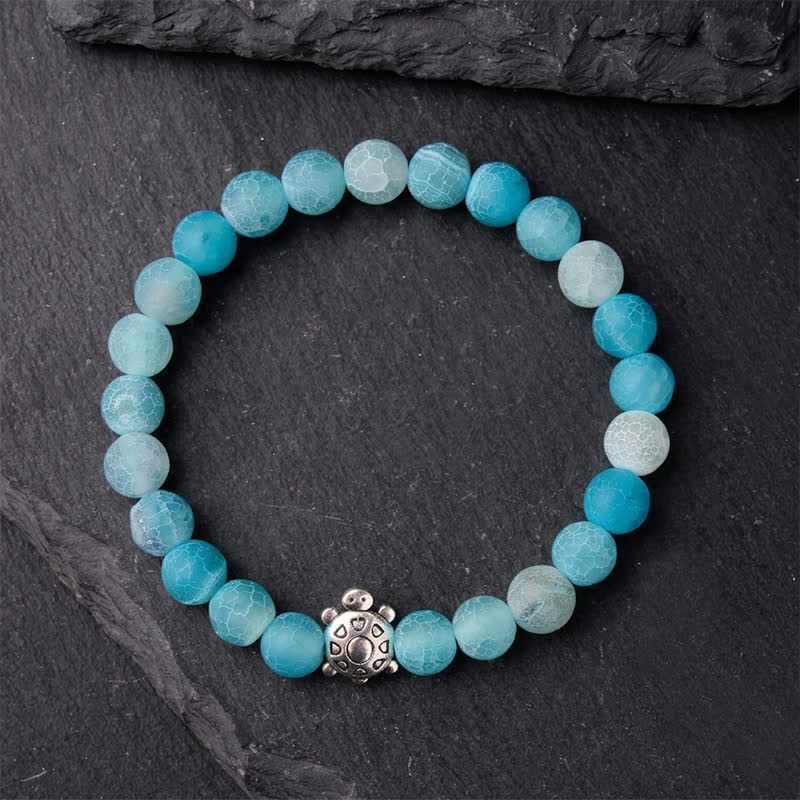 Buddha Stones Bracelet de perles en agate bleue craquelée, tortue calme - image 1