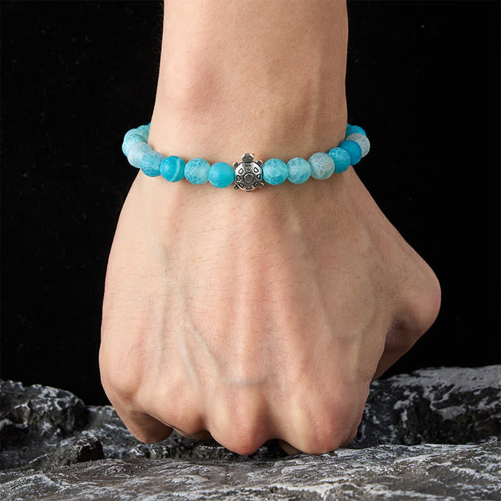 Buddha Stones Bracelet de perles en agate bleue craquelée, tortue calme - image 4