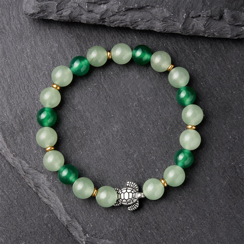 Buddha Stones Bracelet de perles en agate verte naturelle et aventurine verte, motif tortue, symbole de réussite - image 1