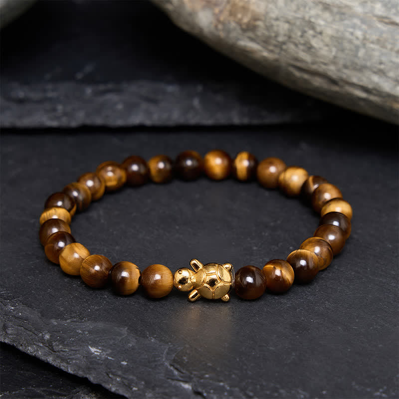 Buddha Stones Bracelet de perles de courage en œil de tigre naturel et tortue - Œil de tigre 6 mm (Tour de poignet : 14–15 cm) - image 0