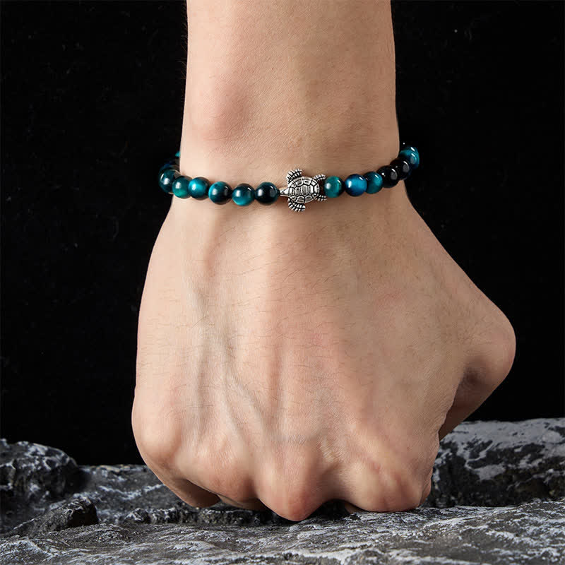 Buddha Stones Bracelet puissant en cuivre œil de tigre bleu et tortue - image 4