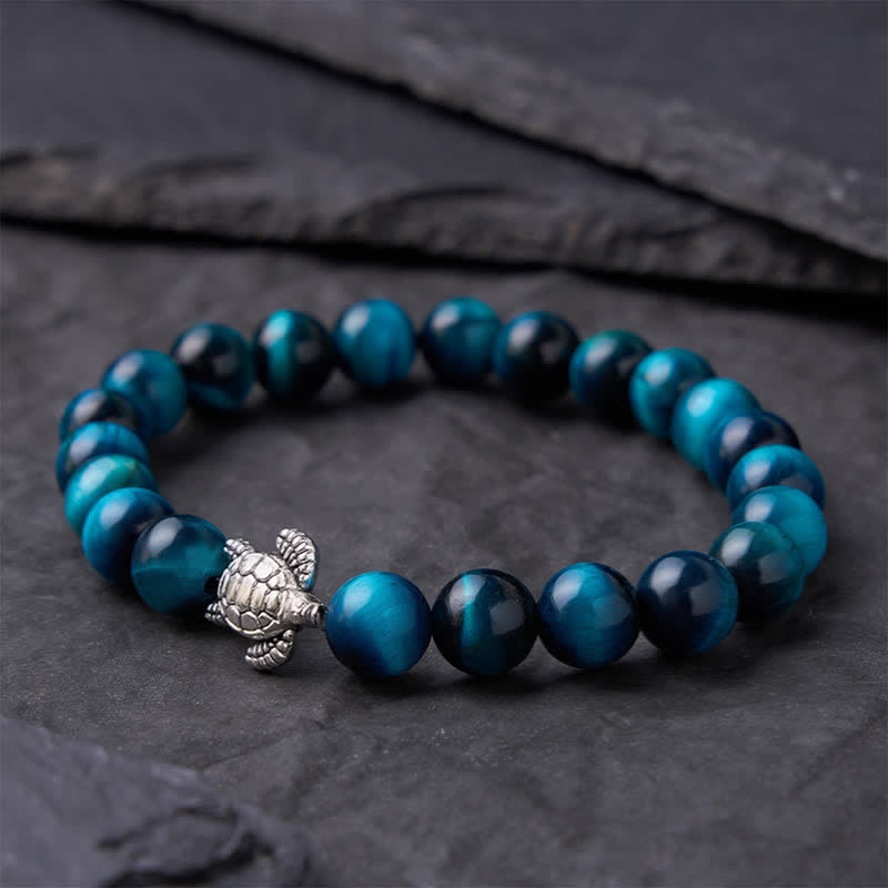Buddha Stones Bracelet puissant en cuivre œil de tigre bleu et tortue - image 10