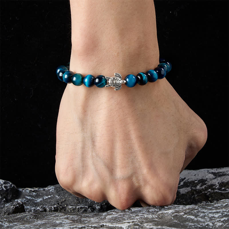 Buddha Stones Bracelet puissant en cuivre œil de tigre bleu et tortue - image 13