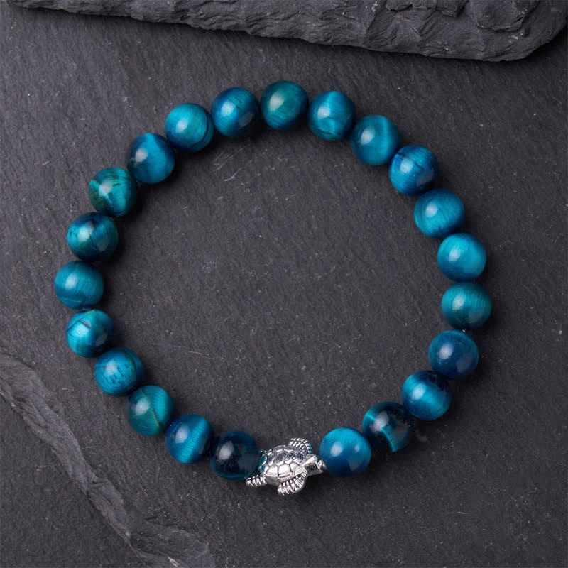 Buddha Stones Bracelet puissant en cuivre œil de tigre bleu et tortue - image 11