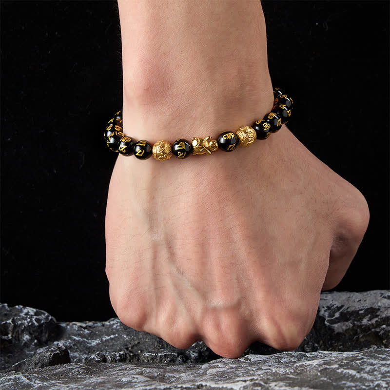 Buddha Stones Bracelet Om Mani Padme Hum en perles d'onyx noir naturel, symbole de la force de la tortue - image 11