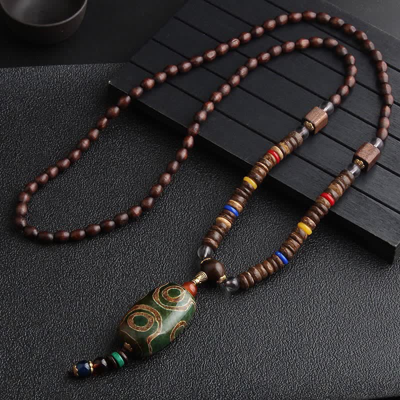 Collier de méditation en bois de wengé Buddha Stones en turquoise et perles Dzi - Perle Dzi - image 5