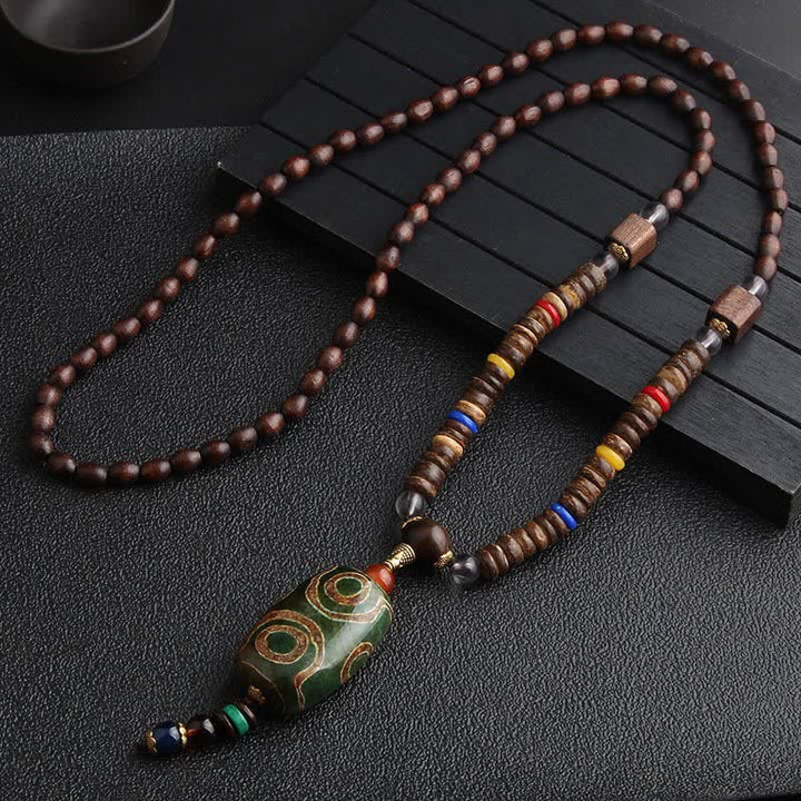 Collier de méditation en bois de wengé Buddha Stones en turquoise et perles Dzi - Perle Dzi - image 5