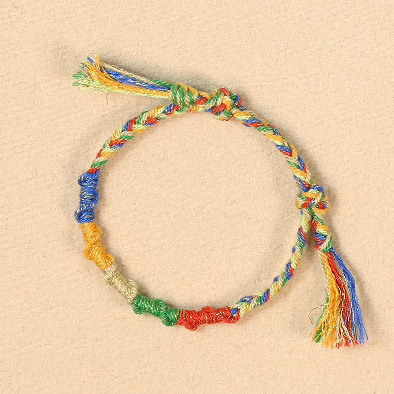 Buddha Stones Bracelet tibétain multicolore en corde avec dragon porte-bonheur - Bracelet multicolore (Tour de poignet : 15–17 cm) - image 0