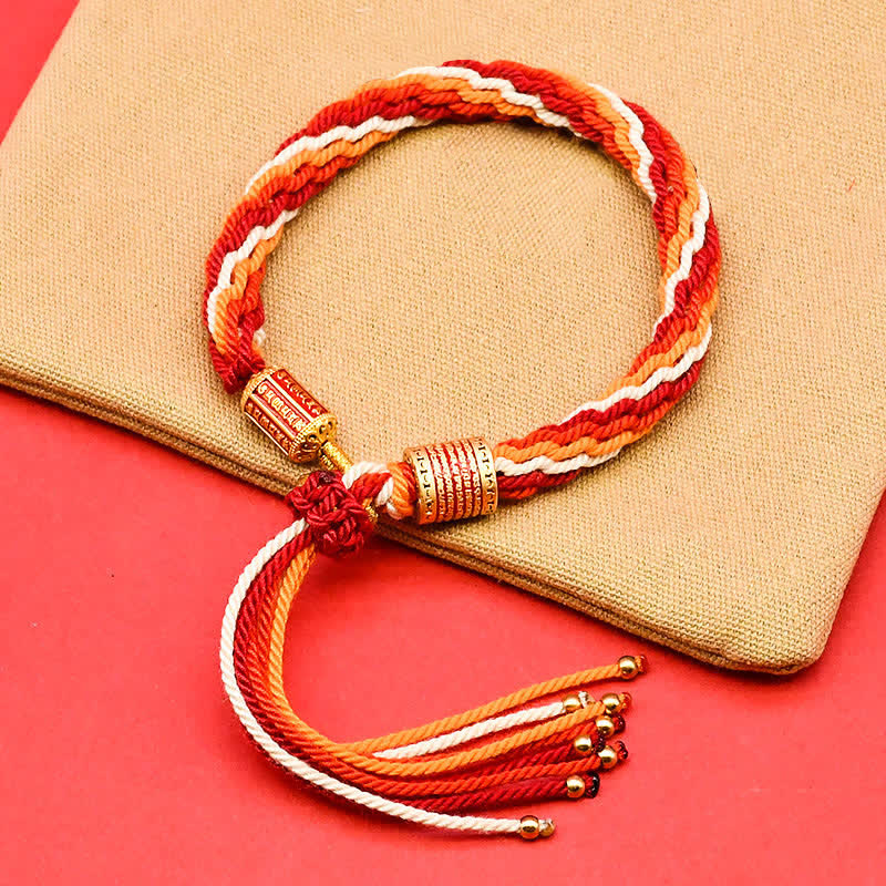 Buddha Stones Bracelet en corde à pompon coloré en émail tibétain - Rouge foncé (Tour de poignet : 15 à 18 cm) - image 0